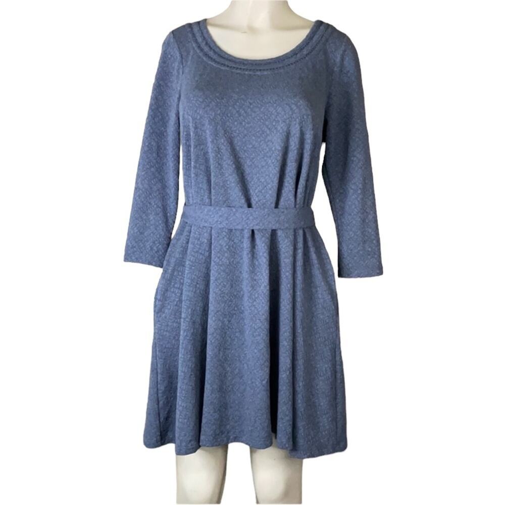 Anthropologie Lilka Blue Textured Dress Cropped Sleeve SZ Medium